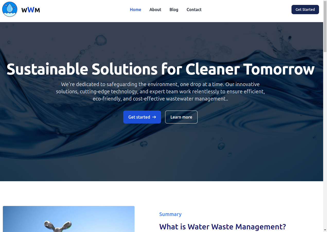 Water Waste Management Landing Page